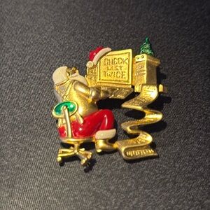 HTF! VTG c1990's DANECRAFT SANTA CHECK LIST TWICE COMPUTER CHRISTMAS BROOCH PIN